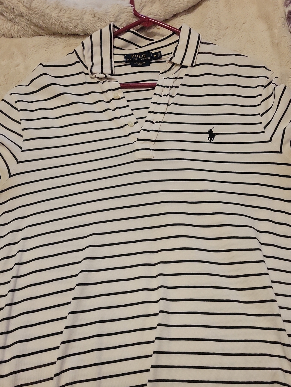 Polo by Ralph Lauren Mens White Polo with Black Stripes
